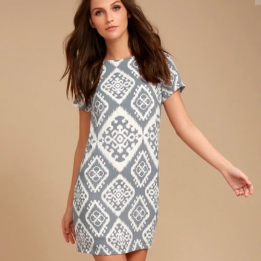 SLATE GREY PRINT SHIFT DRESS - Lulu's